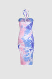 Blue Tie Dye Halter Neck Midi Dress