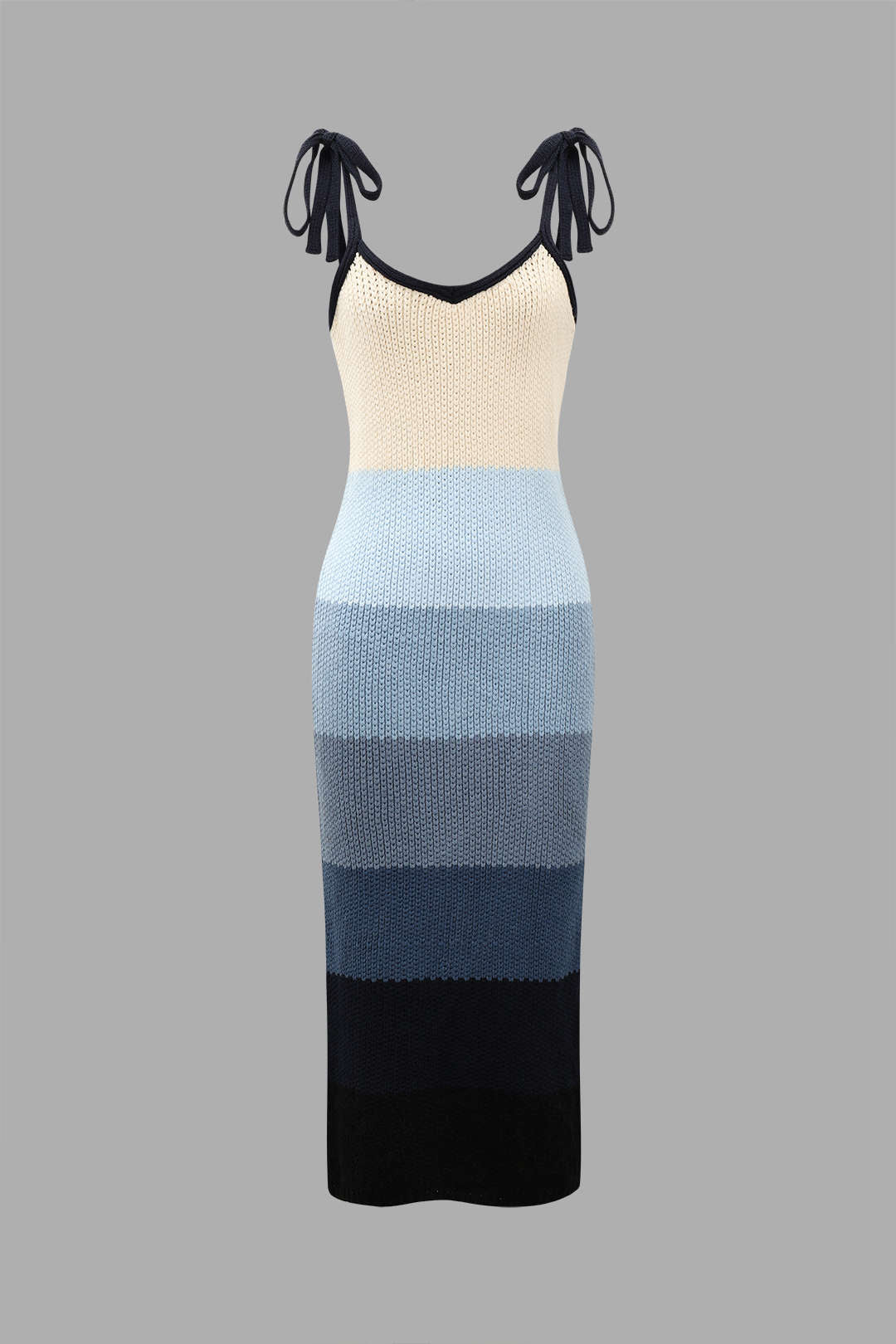 Color Block Knit Tie Strap Midi Dress