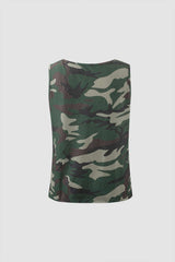 Camo Print Twist Hem Sleeveless T-Shirt