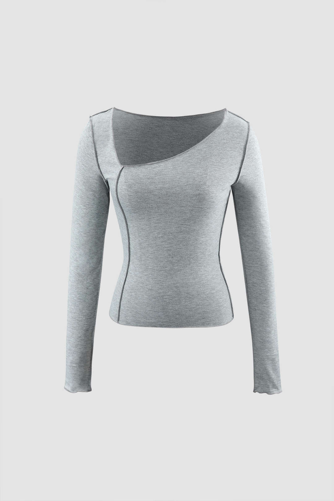 Asymmetric Shoulder Stitching Long Sleeve  Top