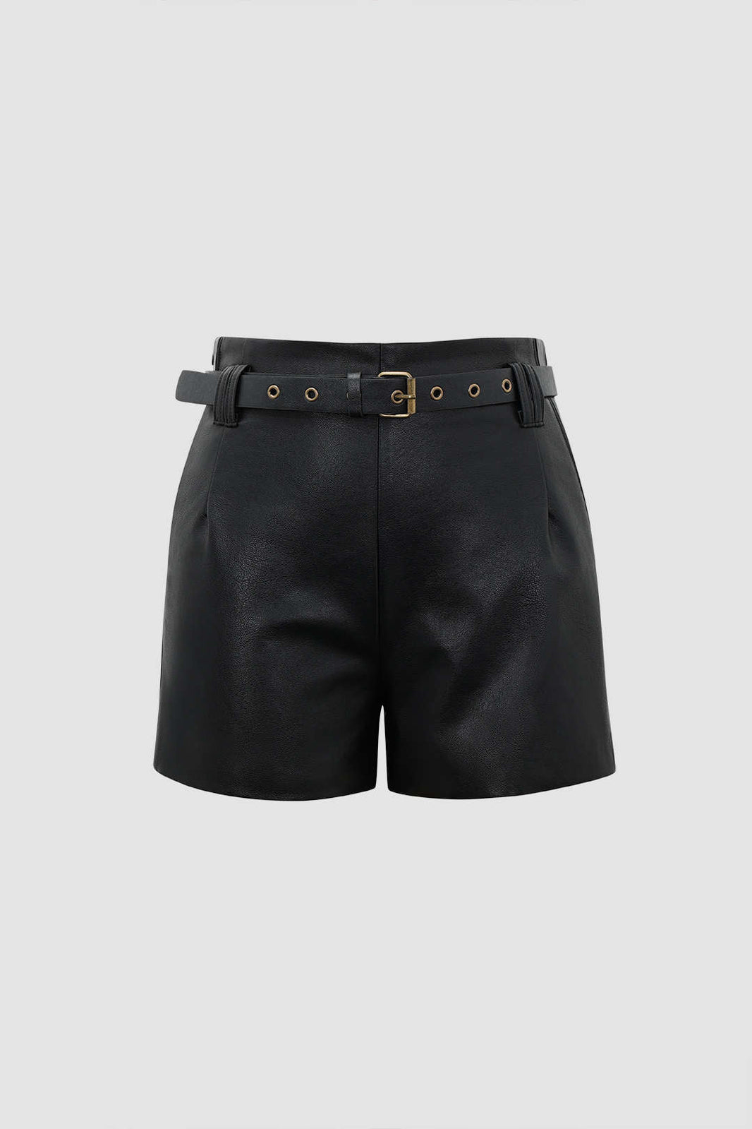 Pantalones cortos de piel sintética con cinturón