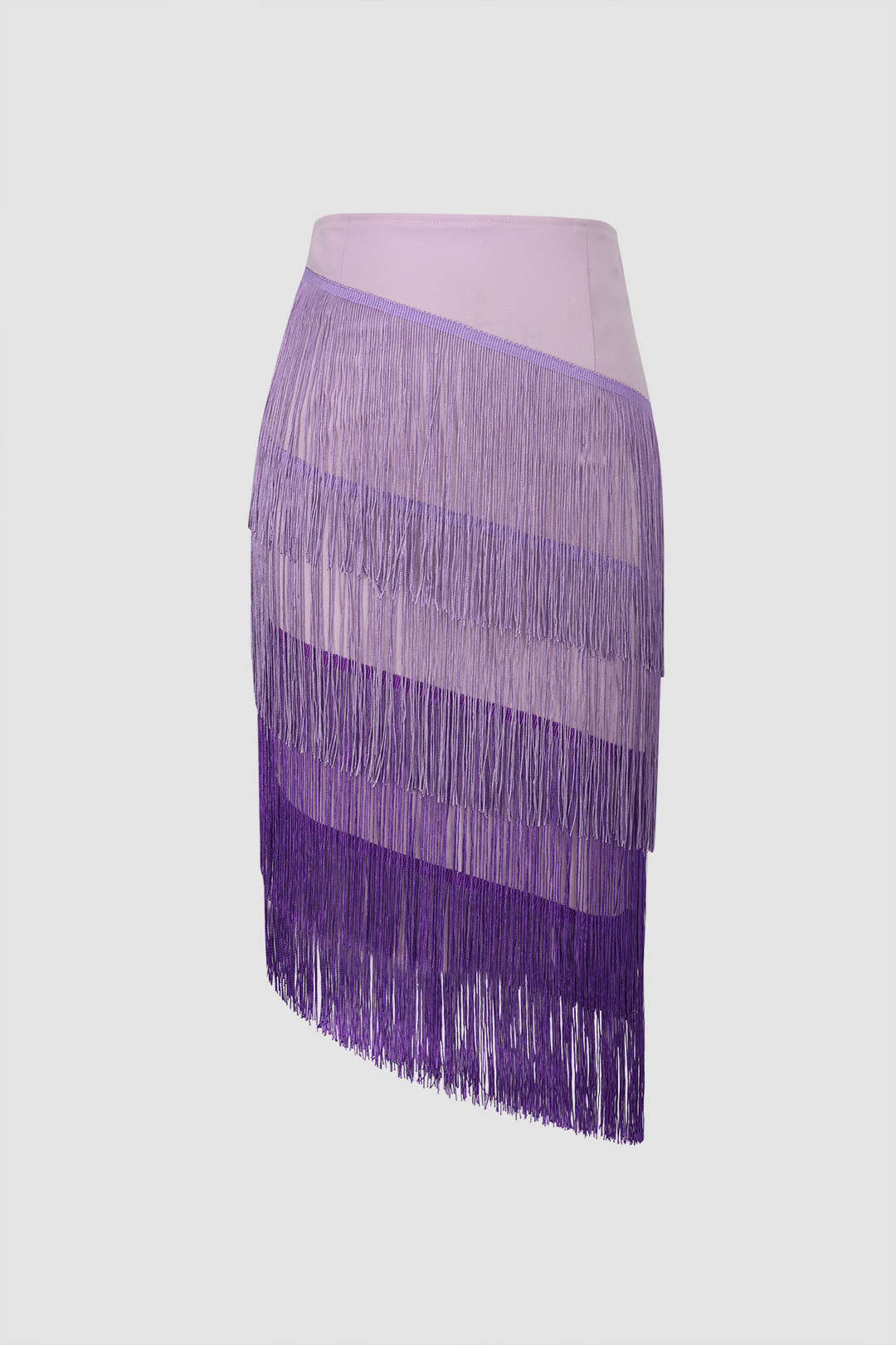 Asymmetrical Gradient Tiered Fringe Skirt