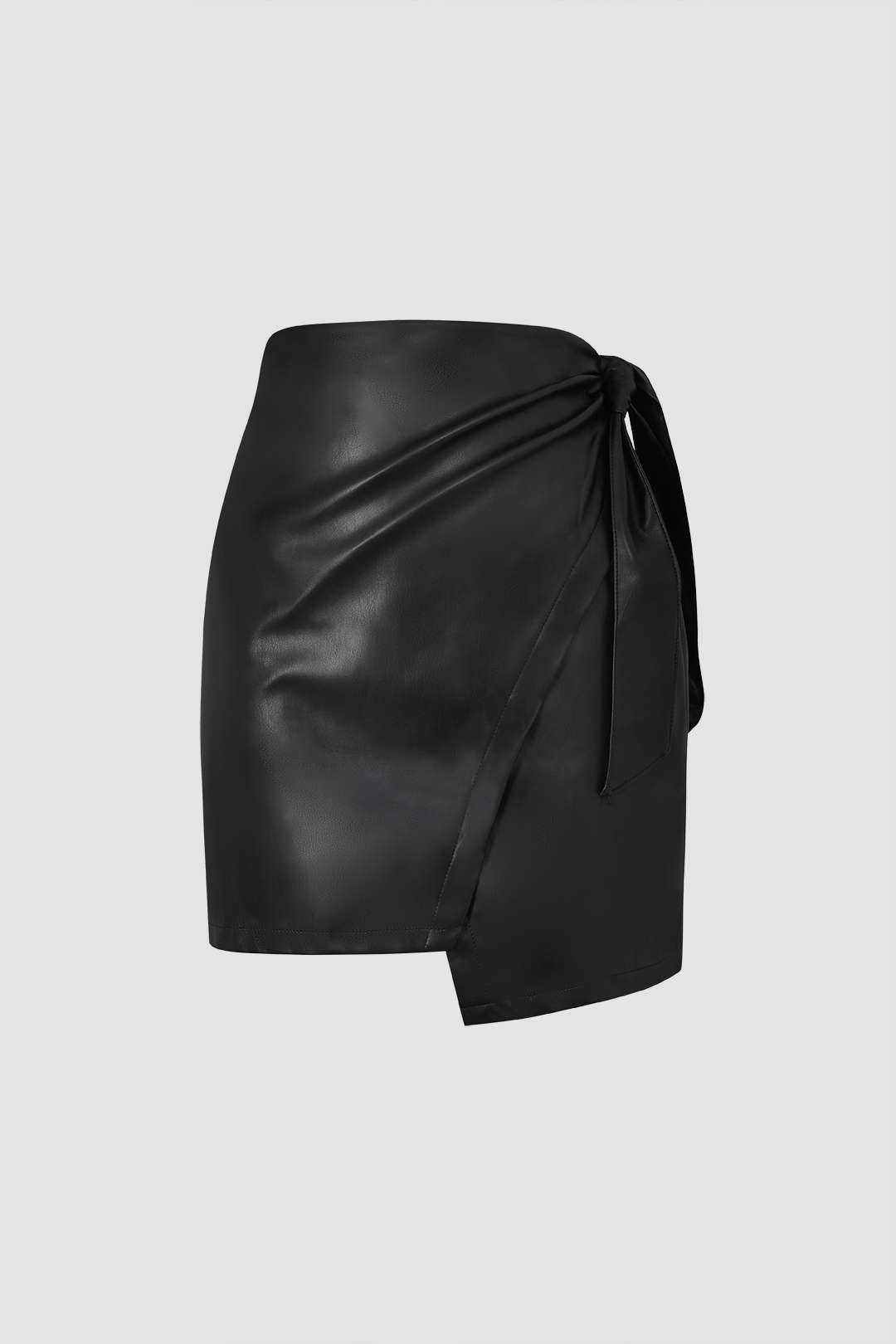 Faux Leather Knot Side Wrap Mini Skirt
