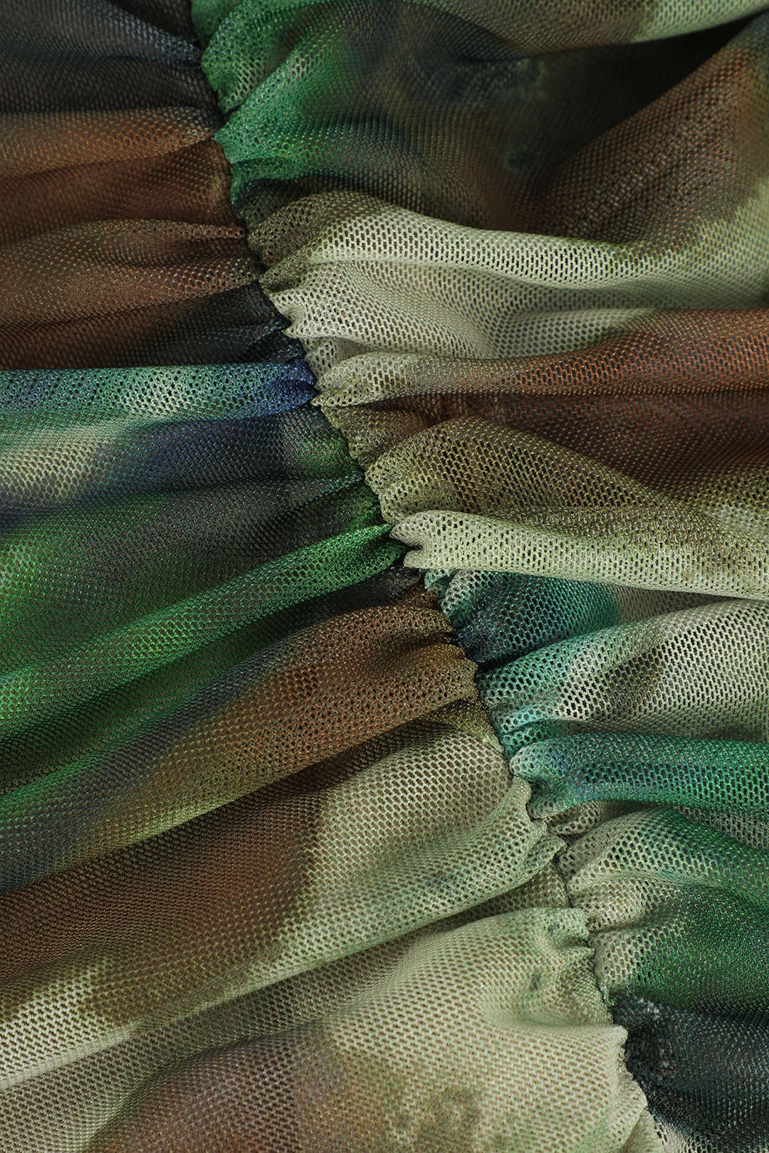 Abstract Print Sheer Mesh Ruched Midi Dress