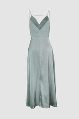 Intimate Supper Deep V Neck Satin Maxi Dress