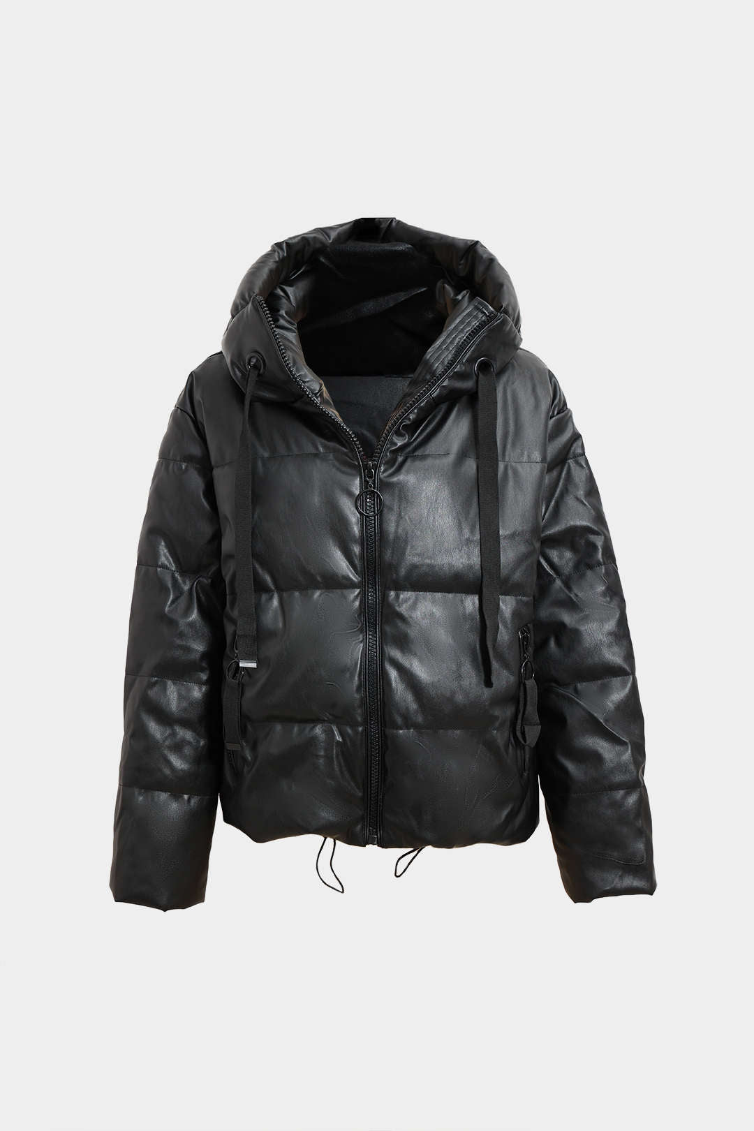 Faux Leather Hooded Puffer Jacket
