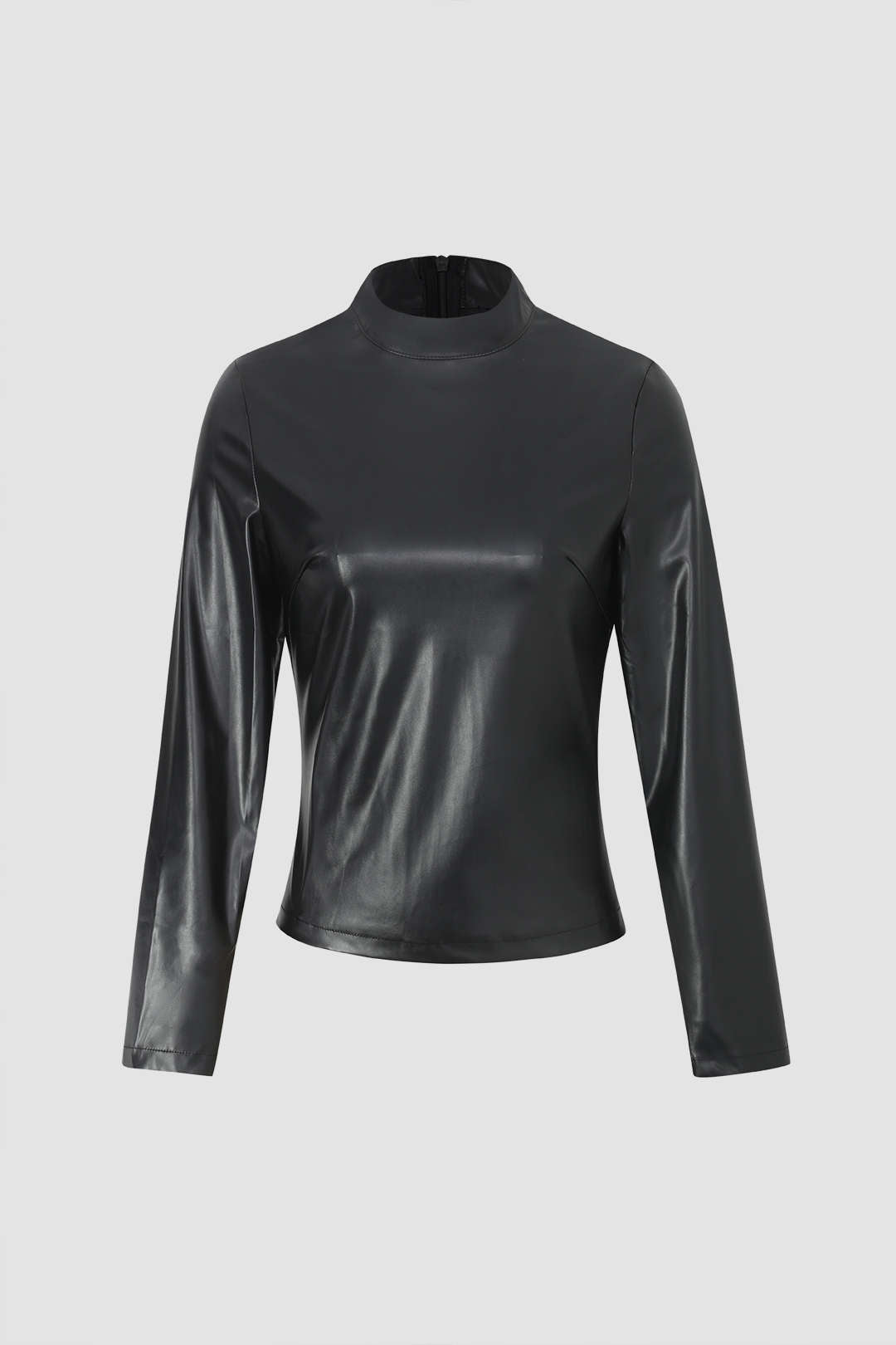 Faux Leather Long Sleeve Blouse