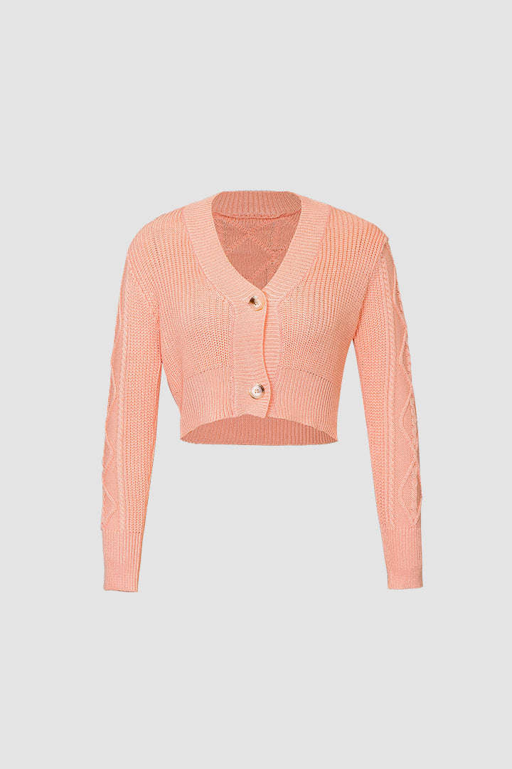 Knitted V Neck Cropped Long Sleeve Top