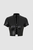 Hook And Eye Faux Leather T-Shirt