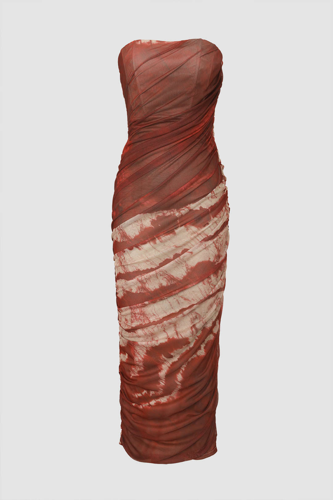 Abstract Mesh Strapless Midi Dress