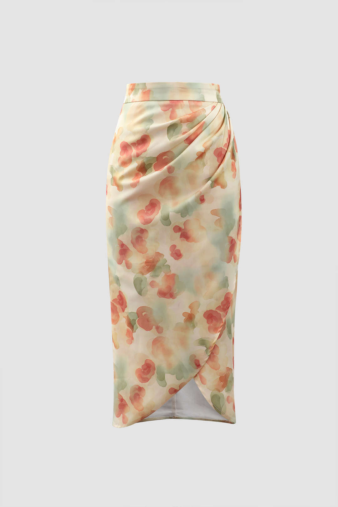 Floral Print Pleated Wrap Midi Skirt
