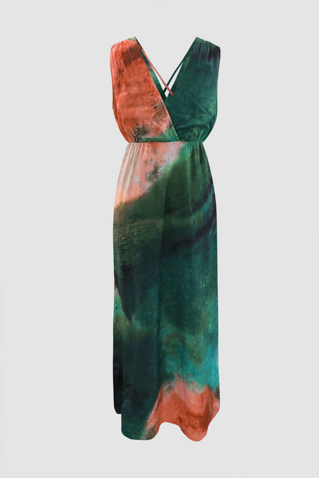 Abstract Print Deep V-neck Slit Midi Dress