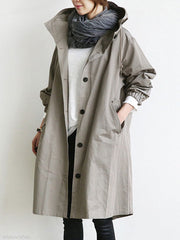 Oversized Hooded Flap Pocket Plain Longline Coat