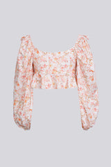 Floral Puff Sleeve Tie Front Blouse