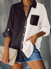 Pockets Long Sleeve V Neck Cotton-Blend Shirts & Tops