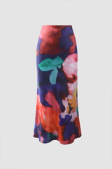 Abstract Print Satin Midi Skirt