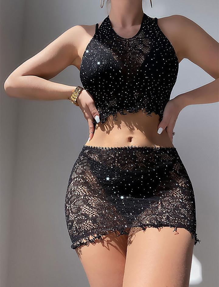 Sequins Decor Lace See-through Party Co ord Set