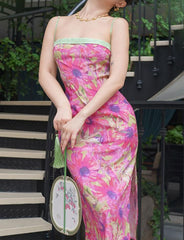 Floral Print Slim Satin Slip Dress