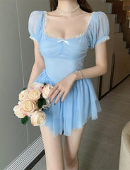 Semi Sheer Mesh Sleeve Party   Corset Mini Dress