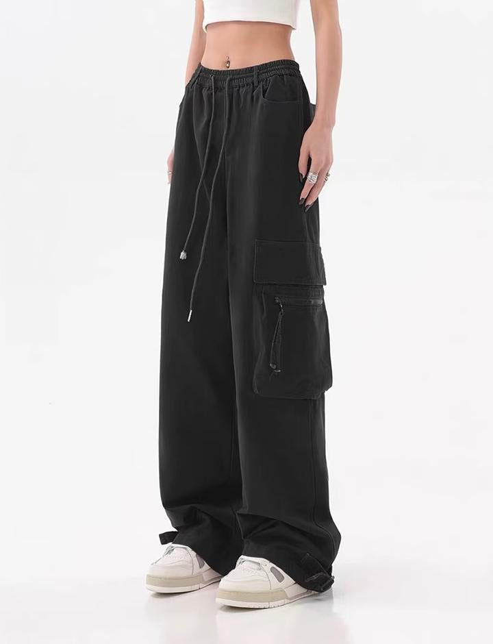 Red High Street Design Straight Functional Wind Cargo Pants