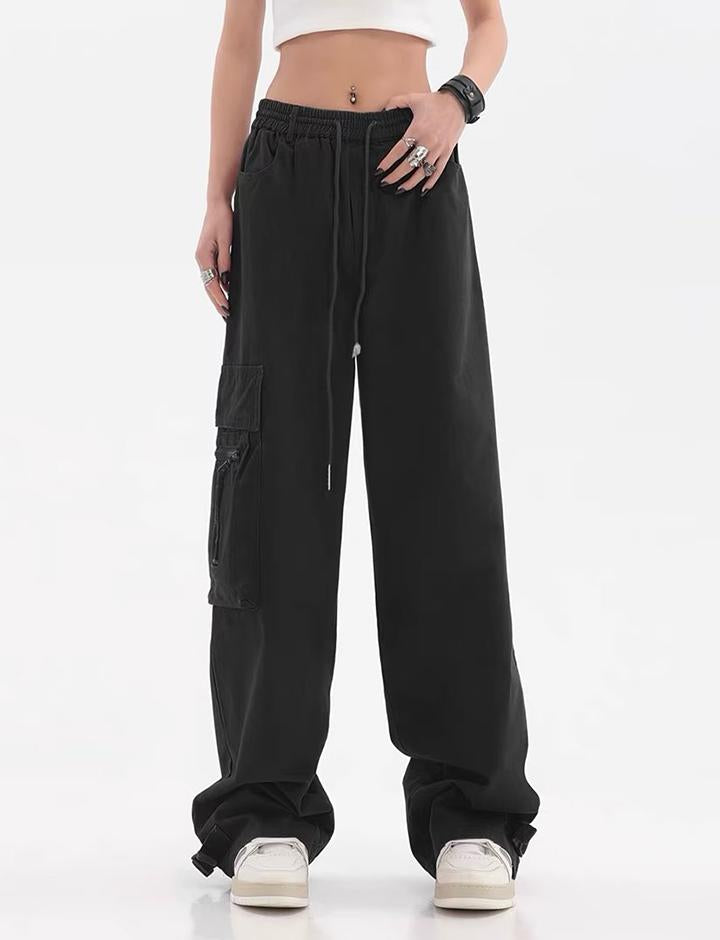 Red High Street Design Straight Functional Wind Cargo Pants