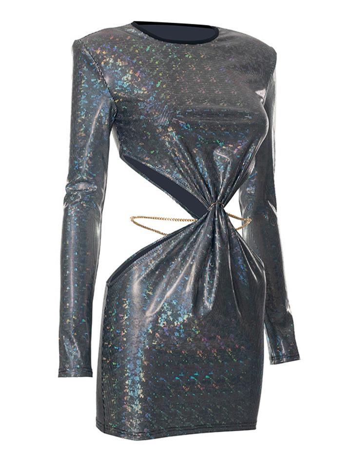 Sequined Hollowed-out Slim-fit Dress With Buttock Giltzer Dress