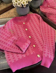 Rose Pink Plaid Knit Cardigan