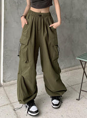 Retro Loose Straight Wide Leg Pocket Casual Pants For