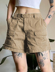 Simple High Waist Multi-pocket Cargo Denim Shorts