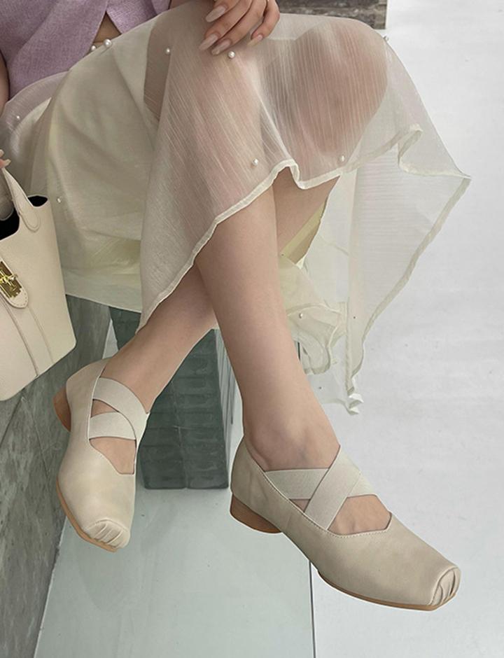 Retro Square Toe Chunky Heel Mary Jane Ballet Flats