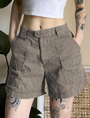 Simple High Waist Multi-pocket Cargo Denim Shorts
