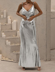 Backless Glitter Fabric Camisole Mermaid Maxi Dress