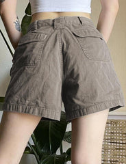 Simple High Waist Multi-pocket Cargo Denim Shorts