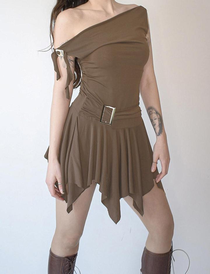 Retro Wasteland Style Summer Old Irregular Skirt Slim Fit Pleated Dress