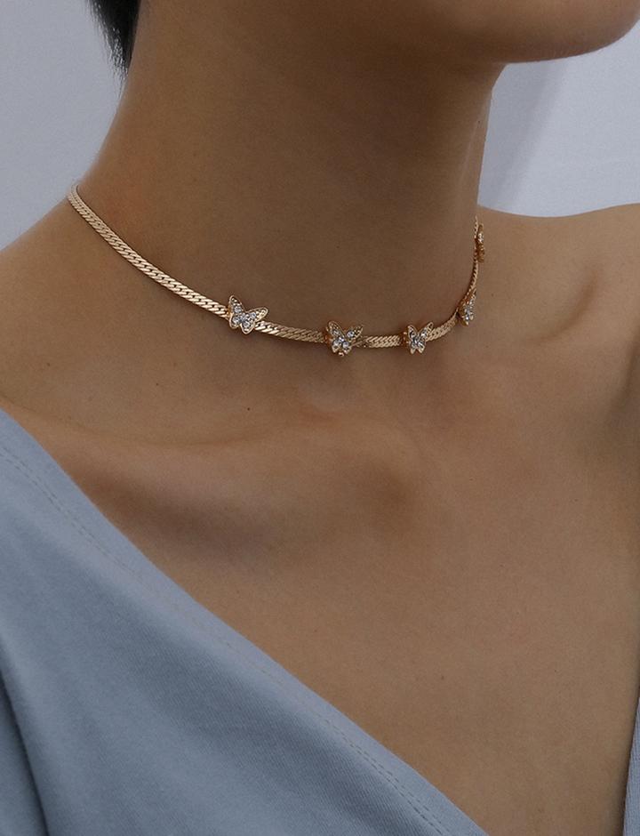 Rhinestone Butterfly Choker Necklace