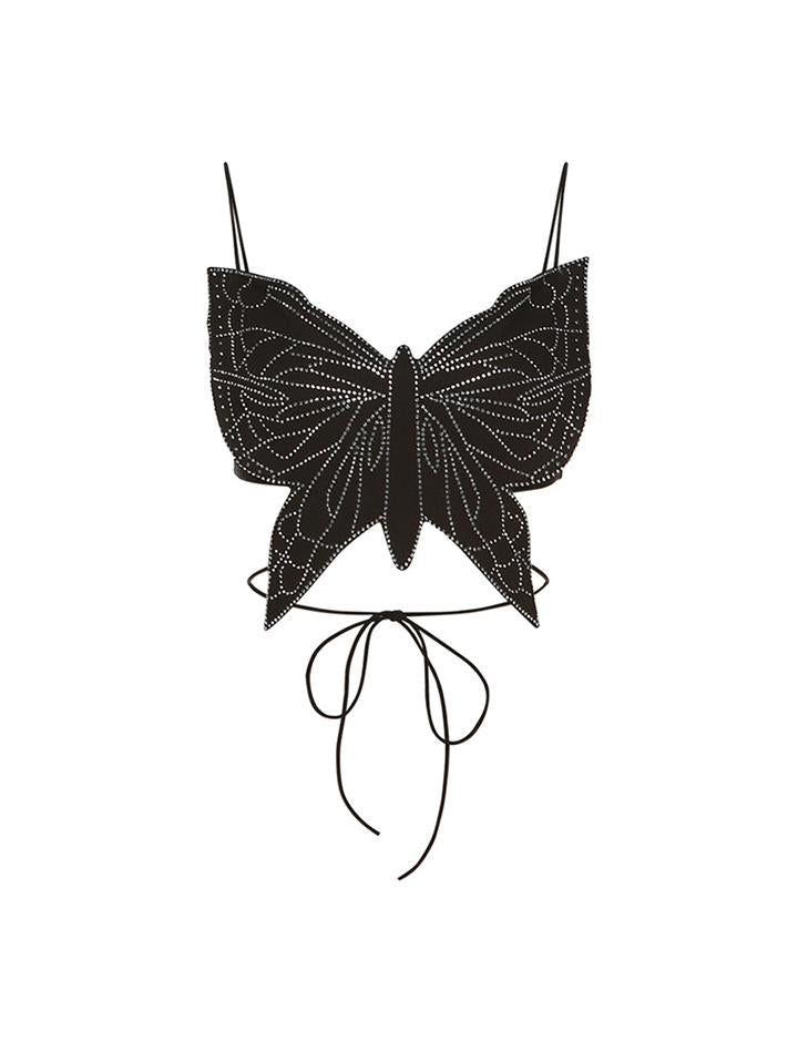 Hollow All-Match Slim Short Sequin Butterfly Camisole