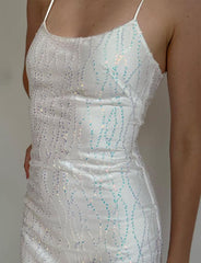 Sequin Mesh Suspender Slim White Dress Dress