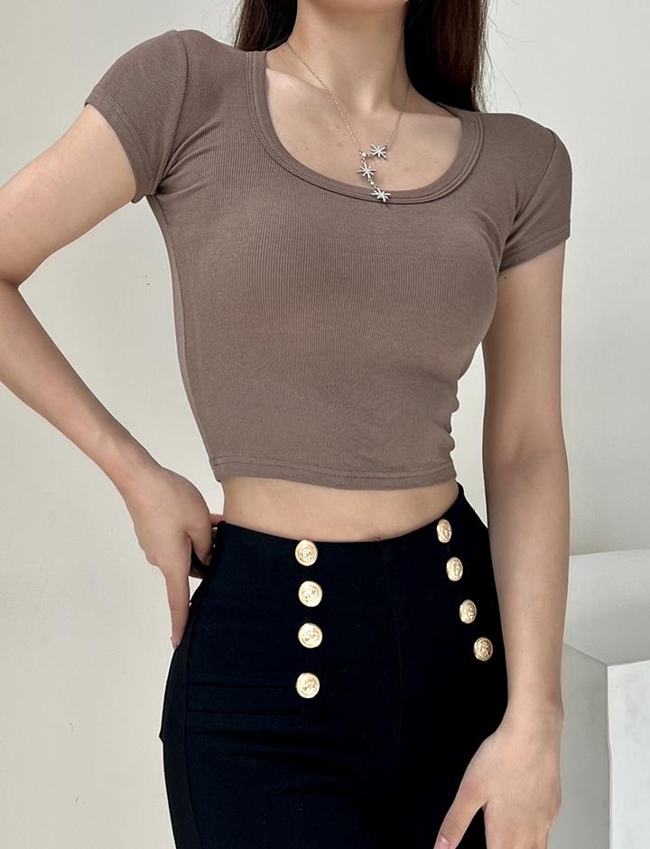 Round Neck Ribbed Knit Crop Top