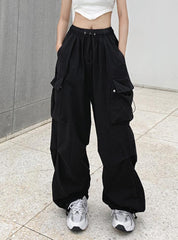 Retro Loose Straight Wide Leg Pocket Casual Pants For