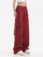 Red High Street Design Straight Functional Wind Cargo Pants