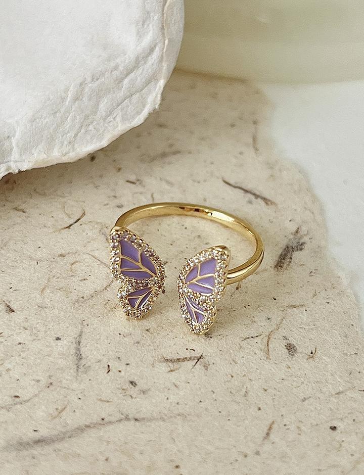 Purple Butterfly Gold Ring