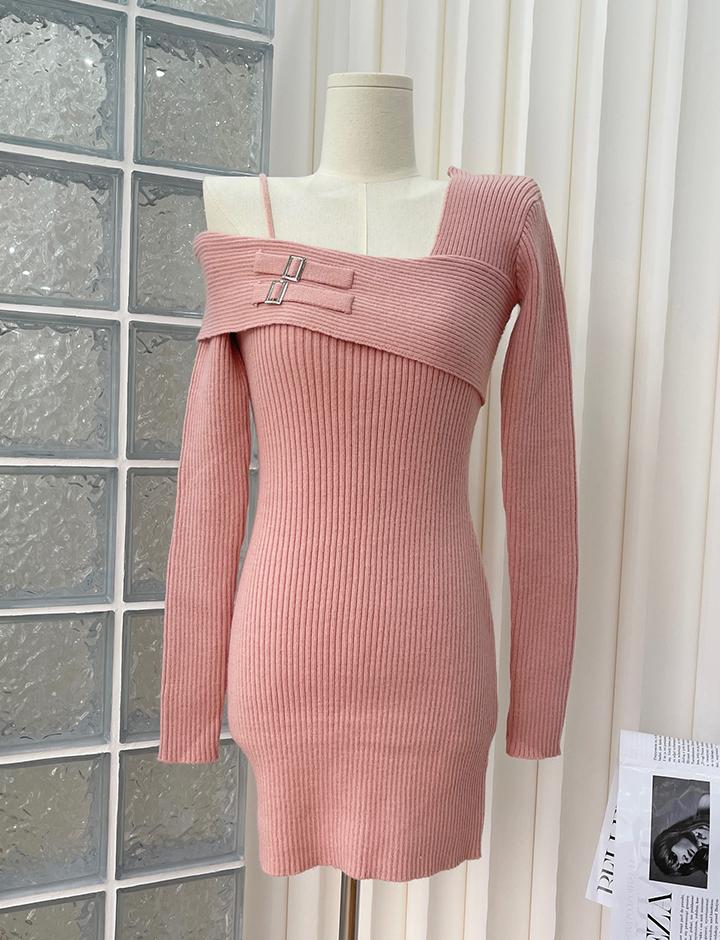 Knit Long Sleeve Off Shoulder Slim Dress