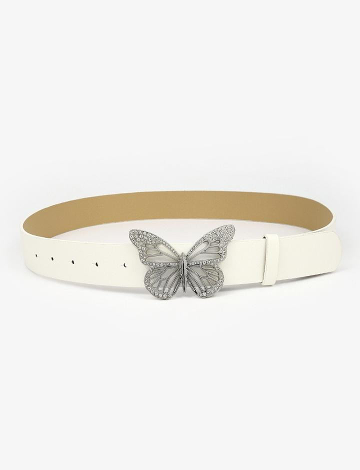 Rhinestone Butterfly Pu Leather Belt