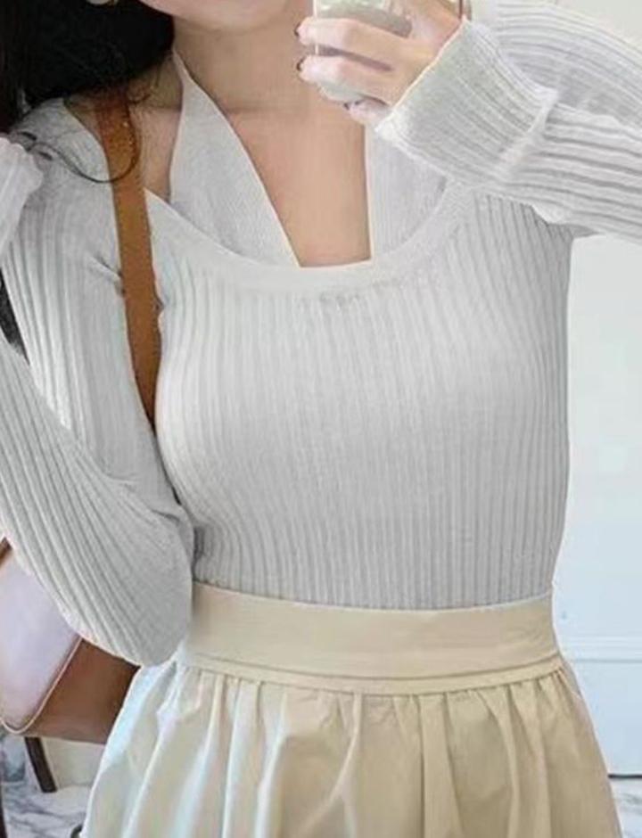 Halter Neck Knit Tight Fake Two Piece Top