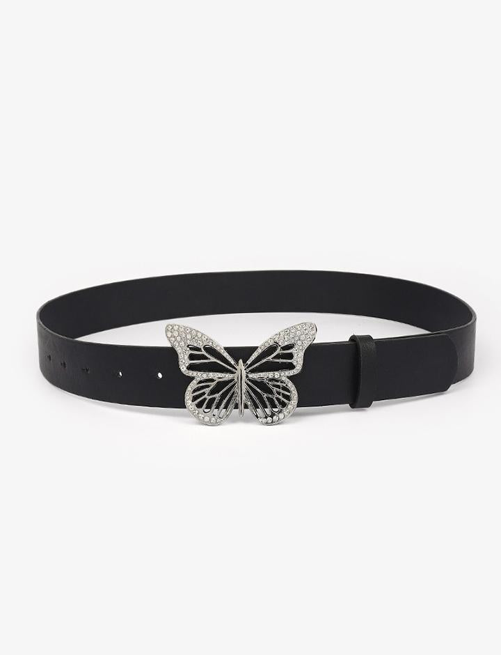 Rhinestone Butterfly Pu Leather Belt