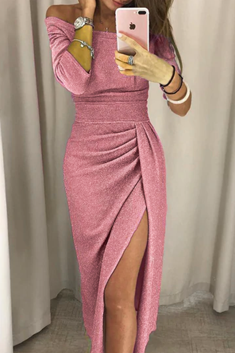 Wrap Hip Slit Collar Maxi Dresses