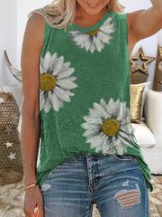 Plus size Floral Casual Sleeveless Shirts & Tops